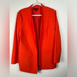 Halogen Nordstrom Size 1X Open Front Collarless Blazer Jacket Coral Red NWOT